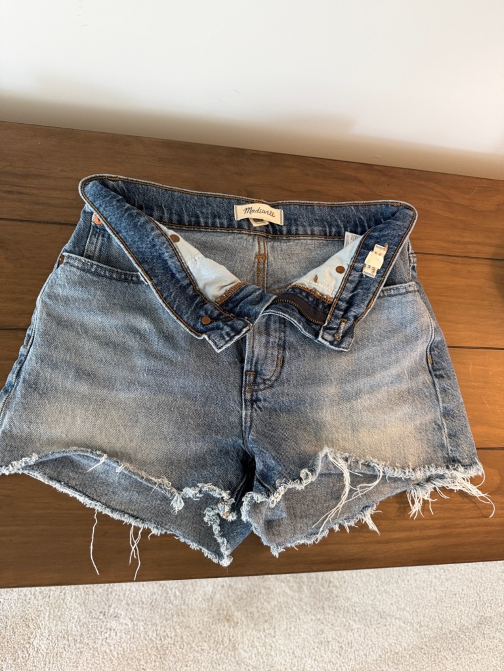 Madewell Light Wash Distressed Denim Cutoff Shorts